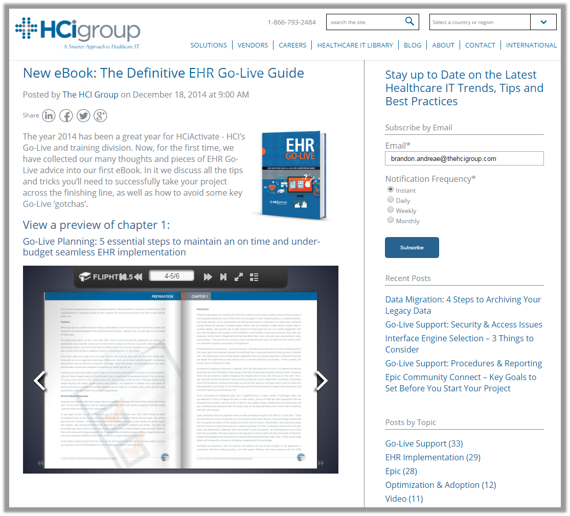 The HCI Group Go-Live eBook Blog Subscribe